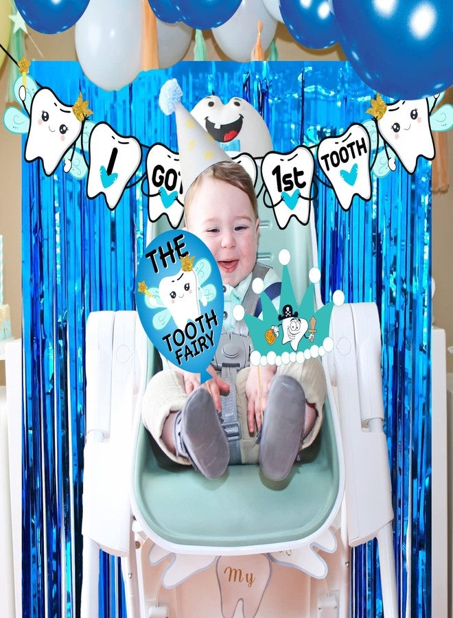 Zyozique I Got My First Tooth Photo Booth Props and I Got My First Tooth Paper Banner With Balloons /First Tooth Decoration/First Tooth Decoration Items for Baby (Pack of 43) Blue - Image 5